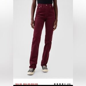 Gap High Rise Straight Leg burgundy corduroy pants